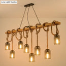 DecorBites™ Metallic Dome Hanging Lamp: Antique Island Chandelier with Hemp Rope & Wood Accents