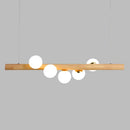 DecorBites™ Minimalist Cream Glass LED Pendant Light for Restaurants - Ball Island Ceiling Light with Wood Accent