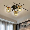 DecorBites™ Minimalistic 3-Head Semi-Flush Ceiling Light with Clear/Smoke Gray Glass for Bedroom