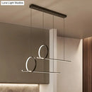 DecorBites™ Minimalistic Iron LED Island Light Fixture: Linear and Ring Design - Black Finish, 2-Head Hanging