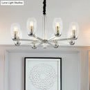 DecorBites™ Modern 6-Head Clear Glass Candle Chandelier: Chrome Ceiling Pendant Fixture with Adjustable Chain