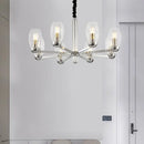 DecorBites™ Modern 6-Head Clear Glass Candle Chandelier: Chrome Ceiling Pendant Fixture with Adjustable Chain