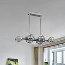 DecorBites™ Modern 6-Head LED Island Lamp with Chrome/Gold Finish & Seedy Crystal Ball - Perfect Over Dining Table Lighting