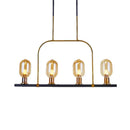 DecorBites™ Modern Amber Glass 4-Light Hanging Ceiling Lamp with Metallic Frame - Bulb-Like Island Lighting