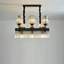DecorBites™ Modern Black Crystal Prism Island Pendant Lamp with Fringe - 9-Head Cylindrical Style