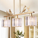 DecorBites™ Modern Black/Gold Chandelier Lamp with Clear Crystal Drum Shade, Bird Accent - 3 Heads Hanging Light Fixture