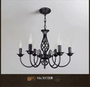 Modern black iron scrollwork chandelier living room light