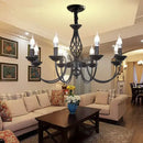 Modern black iron scrollwork chandelier living room light