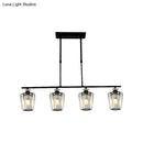 DecorBites™ Modern Black Metal Island Chandelier with Cylindrical Crystal Shade - 3/4 Heads