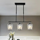 DecorBites™ Modern Black Metal Island Chandelier with Cylindrical Crystal Shade - 3/4 Heads