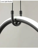 DecorBites™ Modern Black Metal Stick and Ring LED Pendant Lamp for Dining Room Island