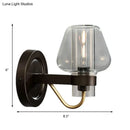 Modern black & brass wall sconce with glass mushroom shade bedroom