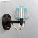 Modern blue glass wall sconce with tapered shade bedroom wall light