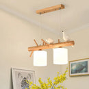 DecorBites™ Modern Branch Island Pendant Light with LED, Wood Dining Room Ceiling Light and Cream Glass Shade