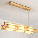 DecorBites™ Modern Cream Glass Cube Pendant Light with 3 Wooden Heads