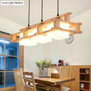 DecorBites™ Modern Cream Glass Cube Pendant Light with 3 Wooden Heads