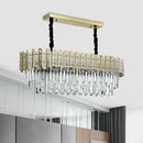 Modern gold island pendant light with crystal prisms dining room