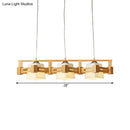DecorBites™ Modern Cubic Frosted Glass Island Pendant Lamp with Wood Cage and 3 Beige Bulbs