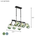 DecorBites™ Modern Dimpled Glass Wine Cup Island Light with 6/8/10-Head Black Suspended Fixture – Blue/Green Ombre