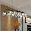 DecorBites™ Modern Dimpled Glass Wine Cup Island Light with 6/8/10-Head Black Suspended Fixture – Blue/Green Ombre