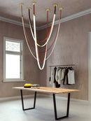Modern led chandelier with flexible leather belt for dining room