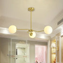 DecorBites™ Modern Gold Ceiling Light with White Glass Shade - 3 Bulbs Semi Flush Mounted for Bedroom
