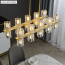 DecorBites™ Modern Golden Cylindrical Crystal Pendant Light with 10/20 Island Lights for Dining Tables