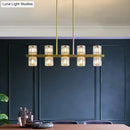 DecorBites™ Modern Golden Cylindrical Crystal Pendant Light with 10/20 Island Lights for Dining Tables