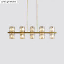 DecorBites™ Modern Golden Cylindrical Crystal Pendant Light with 10/20 Island Lights for Dining Tables