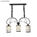 DecorBites™ Modern Island Light - 3 Head Black Pendant with Clear Crystal Blocks and Scrolling Arm