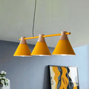 DecorBites™ Modern Macaron Cone Hanging Light Pendant - 3 Heads Island Fixture in Black/White/Blue with Wood Accents - Ideal for Dining Table