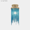 DecorBites™ Modern Metal Chain Semi Flush Mount Lamp - 1 Light Ceiling Fixture for Living Room in Gold/Chrome/Blue