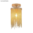 DecorBites™ Modern Metal Chain Semi Flush Mount Lamp - 1 Light Ceiling Fixture for Living Room in Gold/Chrome/Blue