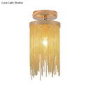 DecorBites™ Modern Metal Chain Semi Flush Mount Lamp - 1 Light Ceiling Fixture for Living Room in Gold/Chrome/Blue