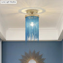 DecorBites™ Modern Metal Chain Semi Flush Mount Lamp - 1 Light Ceiling Fixture for Living Room in Gold/Chrome/Blue