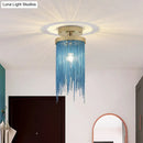 DecorBites™ Modern Metal Chain Semi Flush Mount Lamp - 1 Light Ceiling Fixture for Living Room in Gold/Chrome/Blue