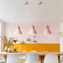 DecorBites™ Modern Metallic Cone Hanging Light Kit with Wood Top - 3 Heads Island Lighting Fixture
