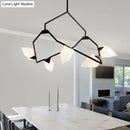 DecorBites™ Modern Milk Glass Tree Branch Ceiling Suspension Lamp, Black/Gold Hanging Light Fixture - 5/8 Bulbs for Dining Room