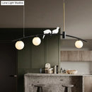 DecorBites™ Modern Mini Milk Glass Island Lamp with Bird Decoration - 3-Head suspension pendant in Black-Brass