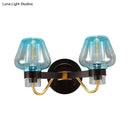 DecorBites™ Modern Mushroom Blue Glass Wall Mounted Bedroom Sconce Light with 2 Bulbs in Black
