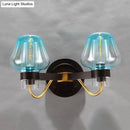 DecorBites™ Modern Mushroom Blue Glass Wall Mounted Bedroom Sconce Light with 2 Bulbs in Black
