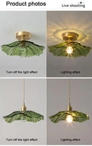 Modern green leaf glass e27 ceiling lights for bedroom interiors