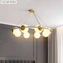 DecorBites™ Modern Opal Glass Ball Chandelier - 8-Head Brass Hanging Ceiling Lamp with Elegant Ring Design