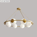 DecorBites™ Modern Opal Glass Ball Chandelier - 8-Head Brass Hanging Ceiling Lamp with Elegant Ring Design