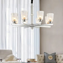 DecorBites™ Modern Ribbed Glass Chandelier Pendant - Chrome Finish, 6 Lights for Living Room Ceiling