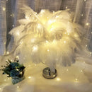 DecorBites™ Modern Romantic Pink/White LED Nightstand Lamp with K9 Crystal Drop - Palm Tree Feather Table Lighting