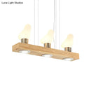 DecorBites™ Modern Wood Island Light with White Glass Shades - Rectangular Design, 3 Heads, Dining Room Pendant Lamp