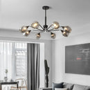 DecorBites™ Modernist Cup Shape Chandelier - Smoke Grey Glass with 8 Lights - Black Pendant Lamp for Living Room
