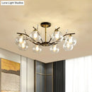 DecorBites™ Modernist Semi Flush Mount Ceiling Light - Cream/Clear Glass - Black and Gold - Crystal Accent - 8-Bulb