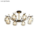 DecorBites™ Modernist Semi Flush Mount Ceiling Light - Cream/Clear Glass - Black and Gold - Crystal Accent - 8-Bulb